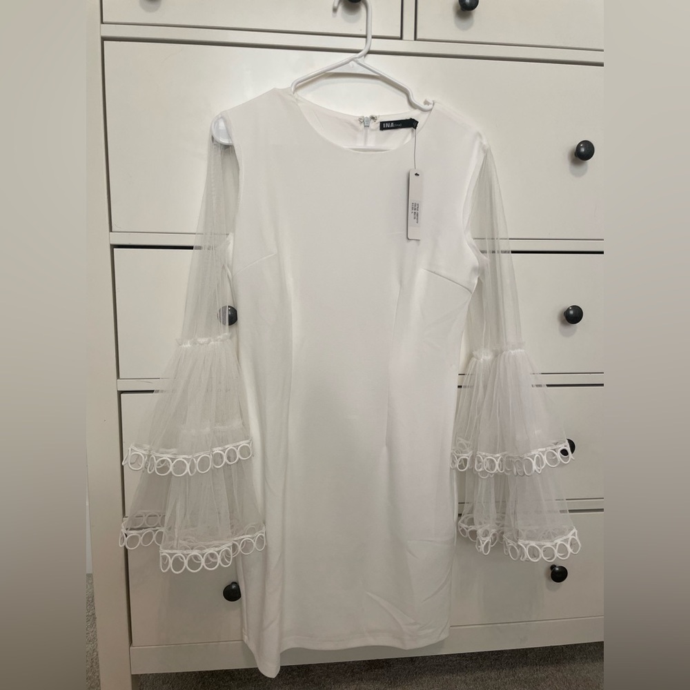 INA long sleeve white mini dress